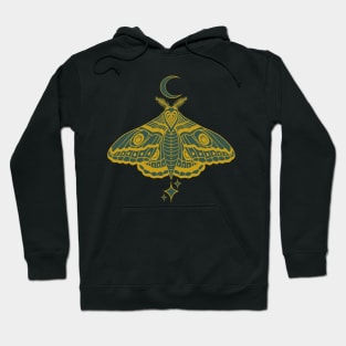 Witchy Cute Celestial Moth - Gold and Green Hoodie